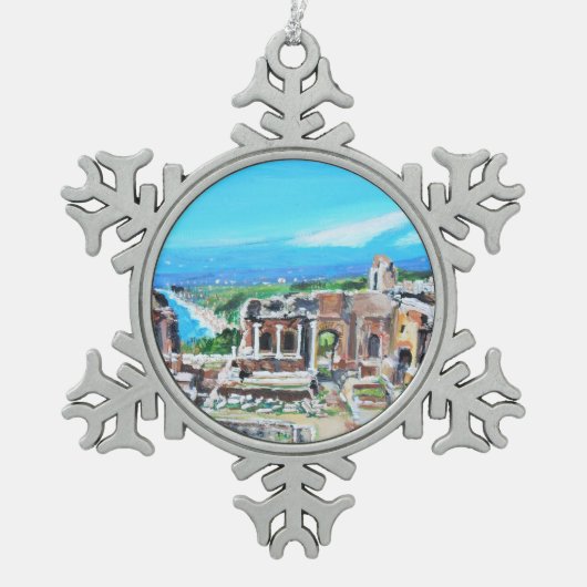 ギリシャの劇場-ピューターの雪片のオーナメント スノーフレークピューターオーナメント (正面)