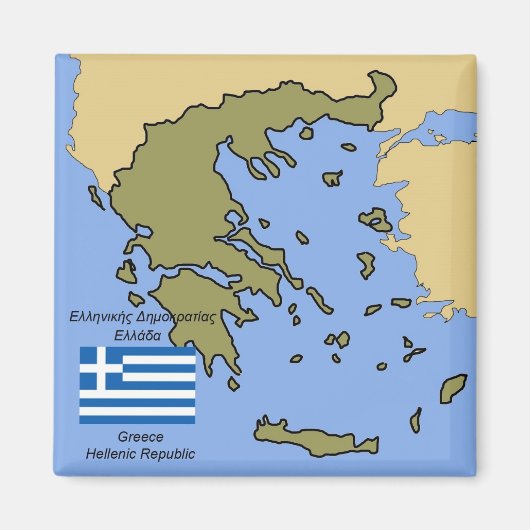 ギリシャの国旗と地図 マグネット (正面)