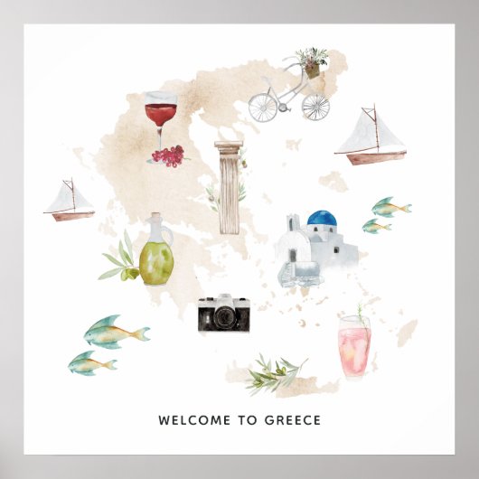 ギリシャの地図ウェルカム ポスター (正面)