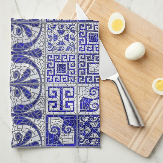 ギリシャの壊れたタイルのモザイクアート キッチンタオル (四つ折り)