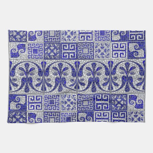 ギリシャの壊れたタイルのモザイクアート キッチンタオル (横)