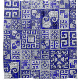 ギリシャの壊れたタイルのモザイクアート シャワーカーテン