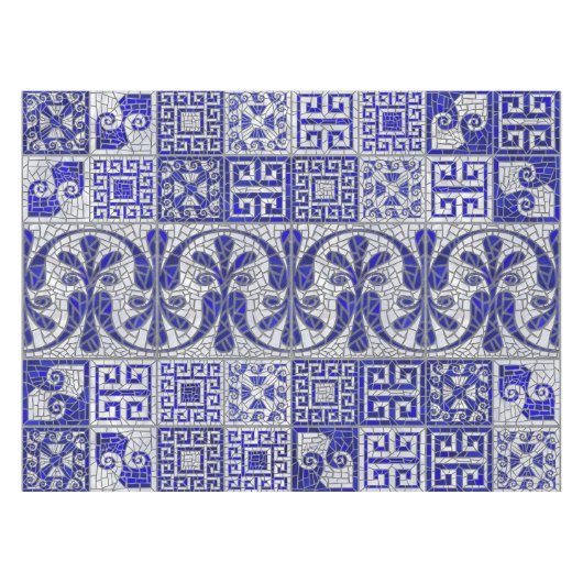 ギリシャの壊れたタイルのモザイクアート テーブルクロス (正面(横))