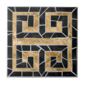 ギリシャの壊れたタイルのモザイク黒と金ゴールド タイル (正面)