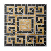 ギリシャの壊れたタイルのモザイク黒と金ゴールド タイル (正面)