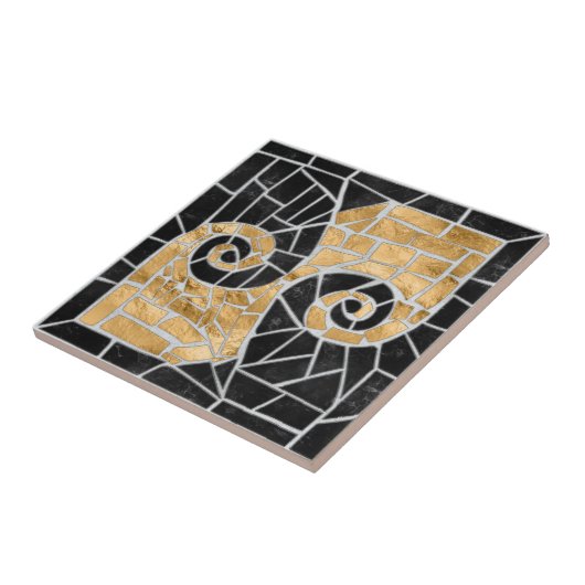 ギリシャの壊れたタイルのモザイク黒と金ゴールド タイル (側面)