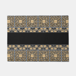 ギリシャの壊れたタイルのモザイク黒と金ゴールド ドアマット