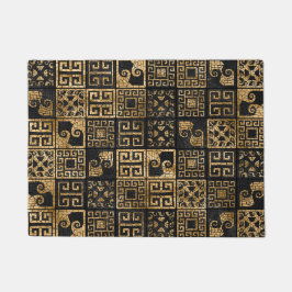 ギリシャの壊れたタイルのモザイク黒と金ゴールド ドアマット