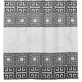 ギリシャの壊れたタイルモザイク黒大理石 シャワーカーテン