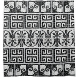 ギリシャの壊れたタイルモザイク黒大理石 シャワーカーテン