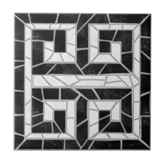 ギリシャの壊れたタイルモザイク黒大理石 タイル (正面)