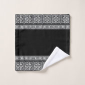 ギリシャの壊れたタイルモザイク黒大理石 バスタオルセット (ウォッシュタオル)