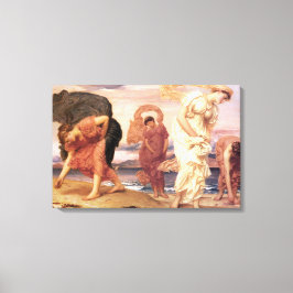 ギリシャの女の子が小石を拾うビーチ キャンバスプリント