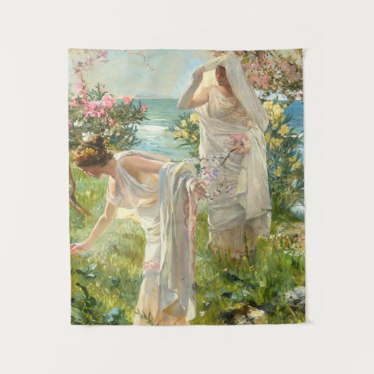 ギリシャの女の子オンザショアホアキンソロラYバスティダ タペストリー (正面)