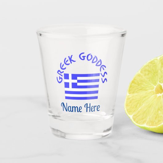 ギリシャの女神とギリシャ国旗のパーソナライズ ショットグラス (正面)
