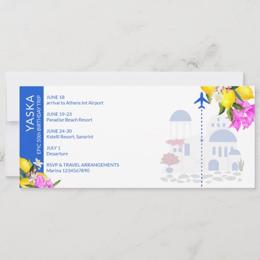 ギリシャの宛先の誕生日の保存日付 招待状 (裏面)