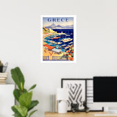 ギリシャの小さな海に浮かぶ漁船 ポスター (ホームオフィス)