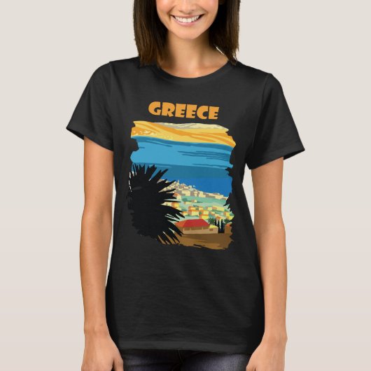 ギリシャの島のサンセット風景の旅 Tシャツ (正面)