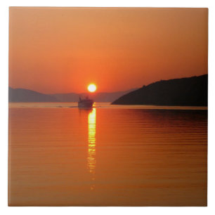 ギリシャの島の日没の写真のタイル タイル