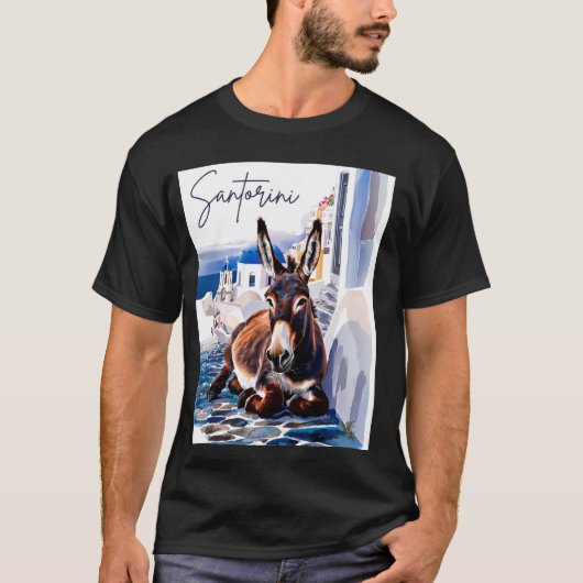 ギリシャの島サントリーニギリシャのロバ Tシャツ (正面)