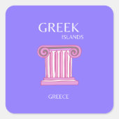 ギリシャの島，ギリシャ，旅行アート名門私立校風の，紫 スクエアシール (正面)
