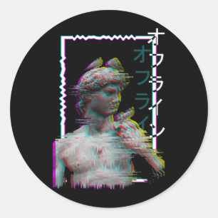 ギリシャの彫像の古代Vaporwave Synthwaveグリッチ ラウンドシール
