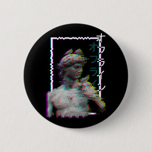 ギリシャの彫像の古代Vaporwave Synthwaveグリッチ 缶バッジ
