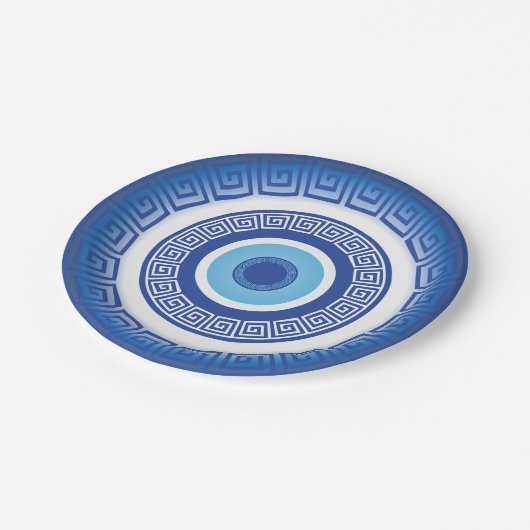 ギリシャの悪い目のギリシャ鍵 ペーパープレート (アングル)