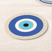 ギリシャの悪い目のギリシャ鍵 ラウンドペーパーコースター (アングル)