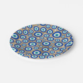 ギリシャの悪のまなざしパターンパステル調の金ゴールドの背景 ペーパープレート (アングル)