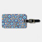 ギリシャの悪のまなざしパターンパステル調の金ゴールドの背景 ラゲッジタグ (正面横)
