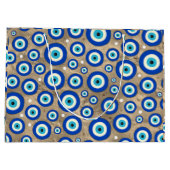 ギリシャの悪のまなざしパターンパステル調の金ゴールドの背景 ラージペーパーバッグ (裏面)