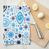 ギリシャの悪のまなざしパターン青および白 キッチンタオル (四つ折り)