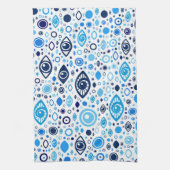 ギリシャの悪のまなざしパターン青および白 キッチンタオル (縦)