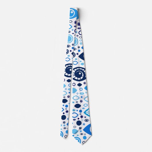ギリシャの悪のまなざしパターン青および白 ネクタイ (裏面)