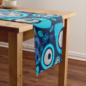 ギリシャの悪のまなざしパターン青および銀#2 ショートテーブルランナー (インサイチュ)