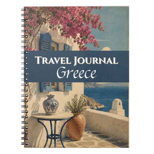ギリシャの旅の記録 ブルー カスタマイズ可能 ノートブック (正面)
