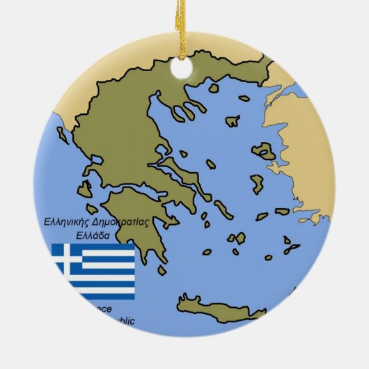 ギリシャの旗そして地図 セラミックオーナメント (裏面)