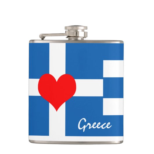 ギリシャの旗とハート-ギリシャの旅行/スポーツファン フラスク (正面)