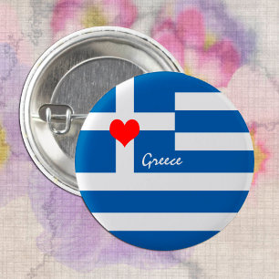 ギリシャの旗とハート-ギリシャの旅行/スポーツファン 缶バッジ