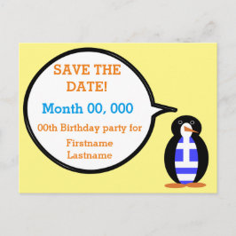 ギリシャの旗を着たペンギンさん 案内ポストカード