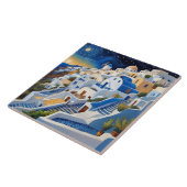 ギリシャの村の丘の中腹と風車 – ギリシャ タイル (側面)