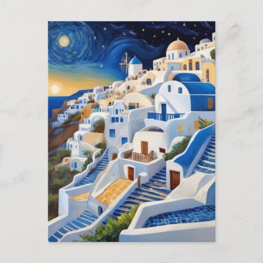 ギリシャの村の丘の側の風車 – ギリシャ ポストカード (正面)