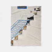 ギリシャの村の白い階段に多くの猫 フリースブランケット (正面)