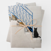 ギリシャの村の白い階段に猫がたくさん ラッピングペーパーシート (インサイチュ)