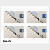 ギリシャの村の白い階段に猫がたくさん 長方形シール (シート)