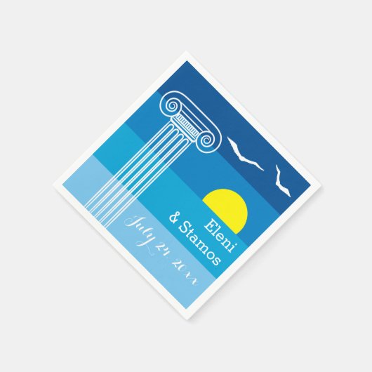 ギリシャの柱とシーグルギリシャのビーチ結婚式 スタンダードカクテルナプキン (角)