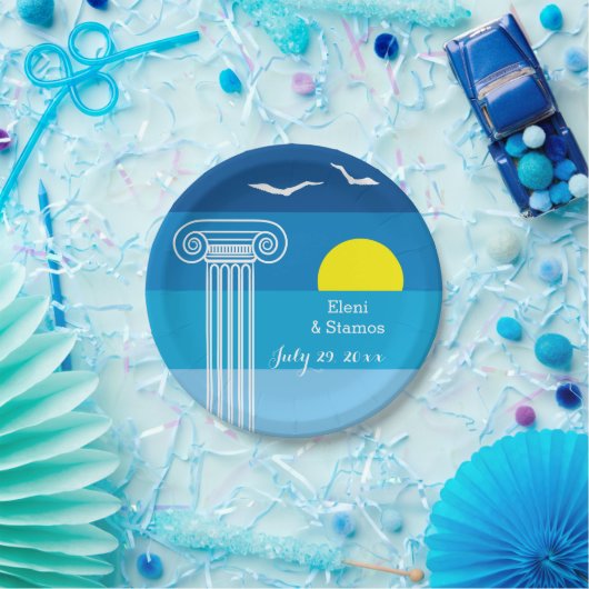 ギリシャの柱とシーグルギリシャのビーチ結婚式 ペーパープレート (パーティー)