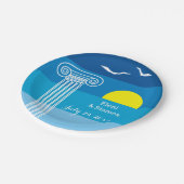 ギリシャの柱とシーグルギリシャのビーチ結婚式 ペーパープレート (アングル)