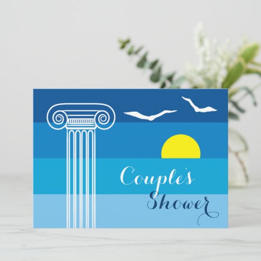 ギリシャの柱とシーグル結婚ルのカップルのシャワー 招待状 (スタンド正面)